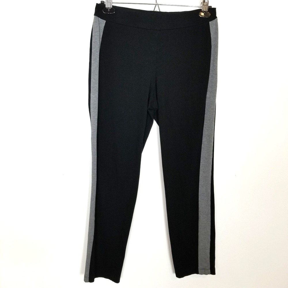 Eileen Fisher Womens Black Gray Side Pull On Stretch Pants Sz XS Organic Cotton